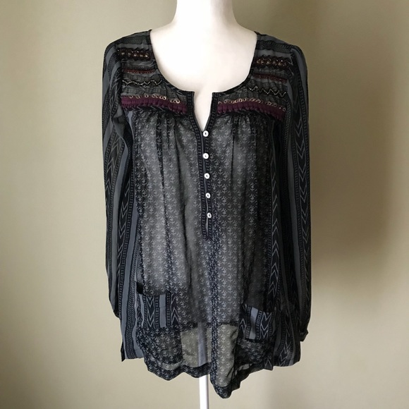 Free People Tops - Free People Black Beaded Boho Tunic Top XS